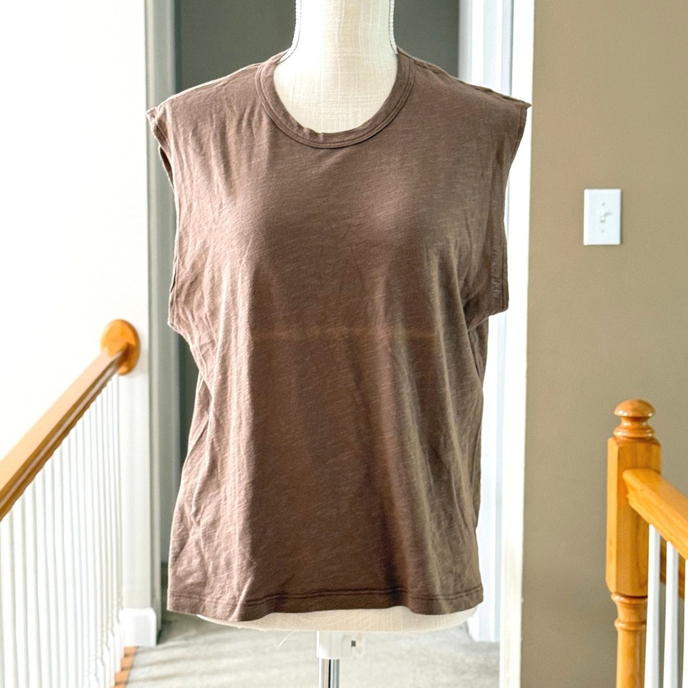 Buck Mason Womens Slub Easy Muscle Tank Dark Khaki Cotton Top S